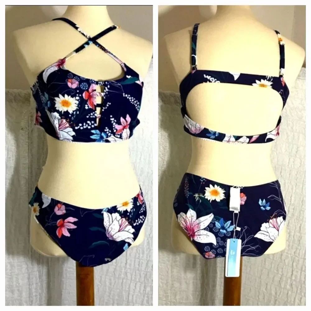 Cupshe NWT Navy Floral Bikini Size XXL